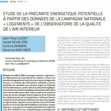 Etude de la précarité énergétique potentielle à partir des données de la campagne nationale « Logements » de l’OQAI